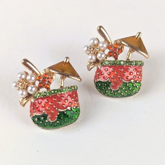 Tropical Cocktail Drink Earrings - Picture 1 of 3